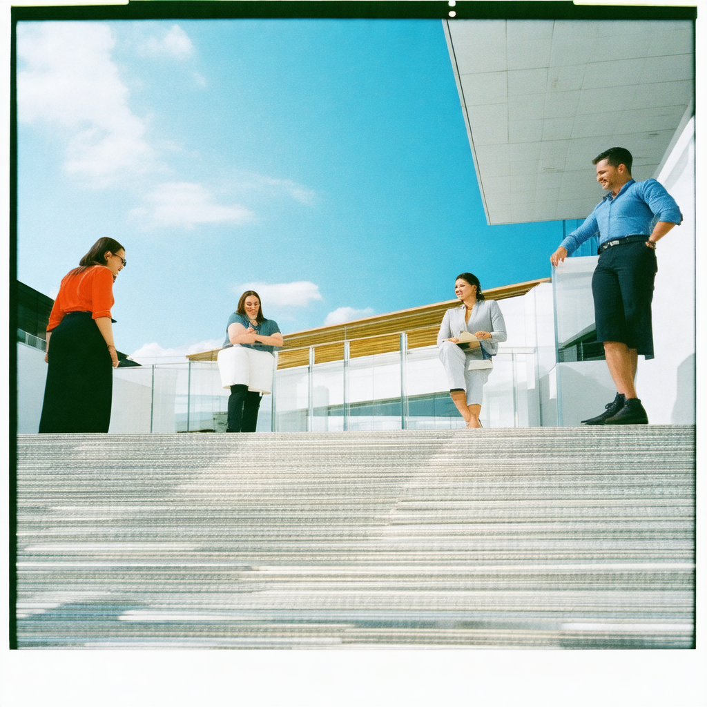 Group of people standing on a staircase, possibly in a bu...
