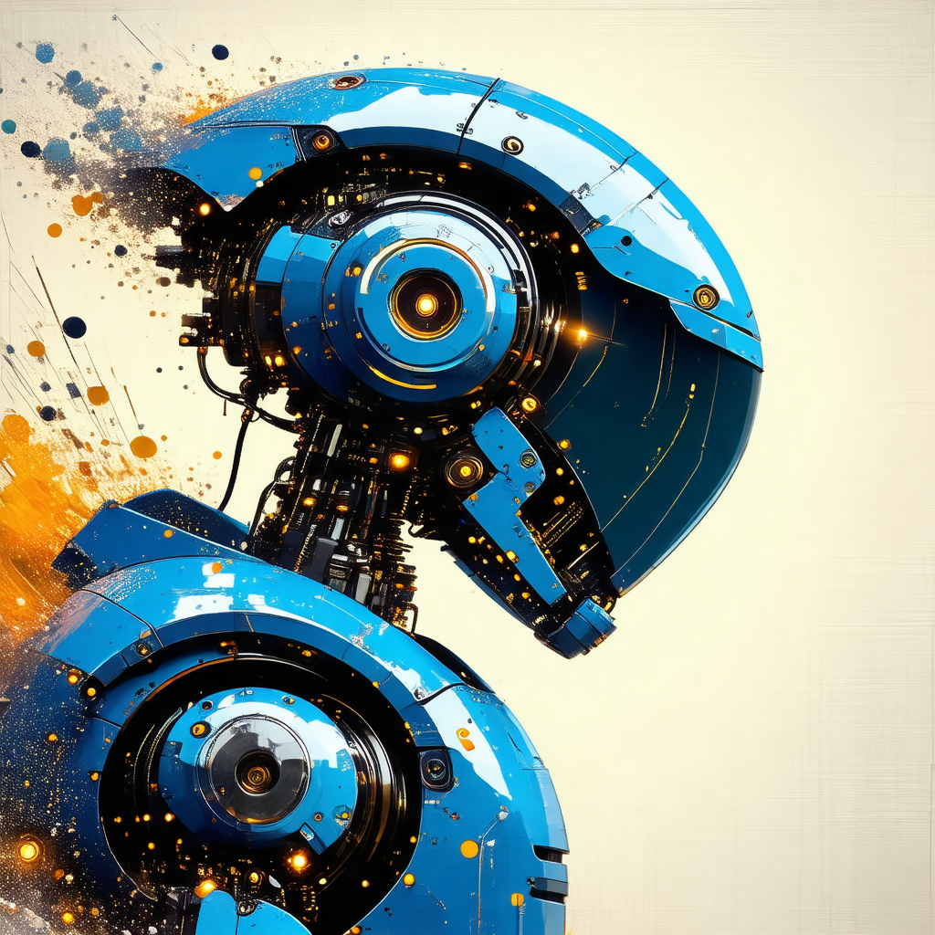 Futuristic robot with a blue and yellow color scheme