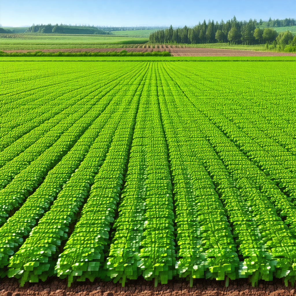 Large, lush green field with a variety of plants growing ...