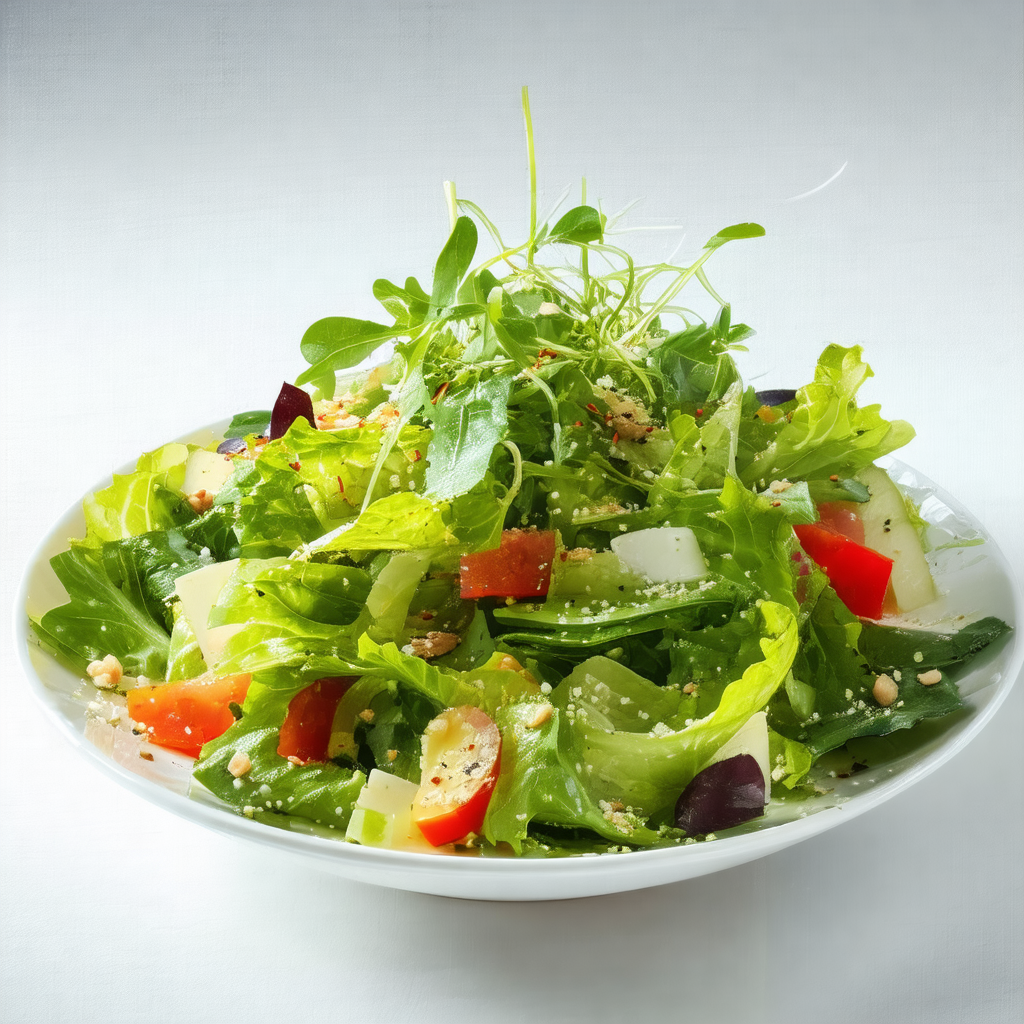 White plate filled with a fresh salad