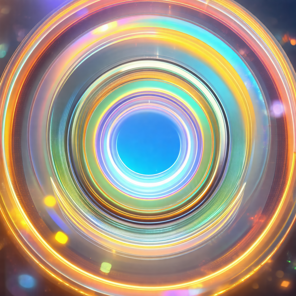 Colorful, abstract art piece featuring a circle with a bl...