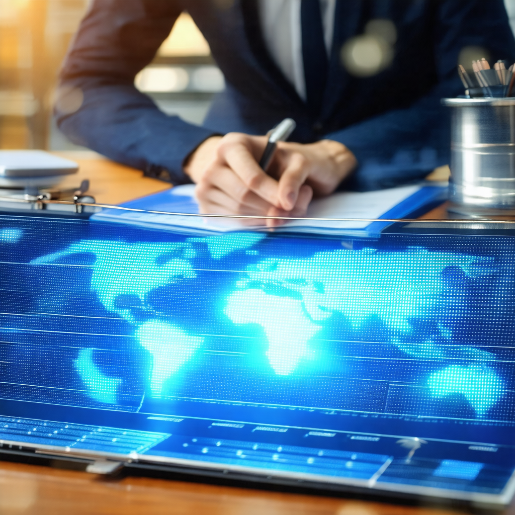 Man wearing a suit and tie, sitting at a desk and working...