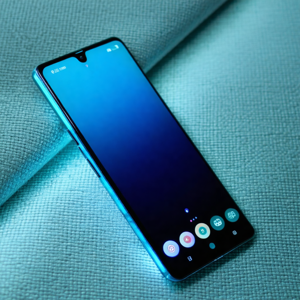 Blue cell phone placed on a blue cloth
