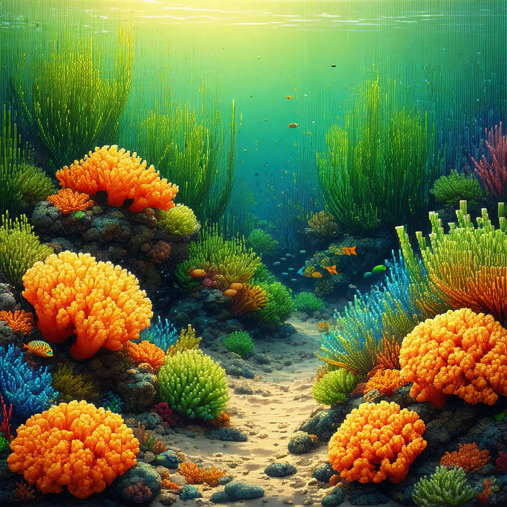 Colorful, computer-generated (cgi) depiction of a coral reef