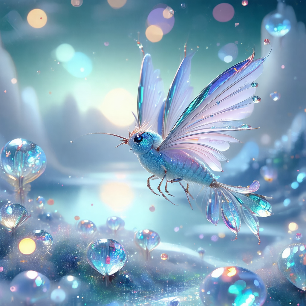 Blue butterfly with a long tail, flying through a blue an...