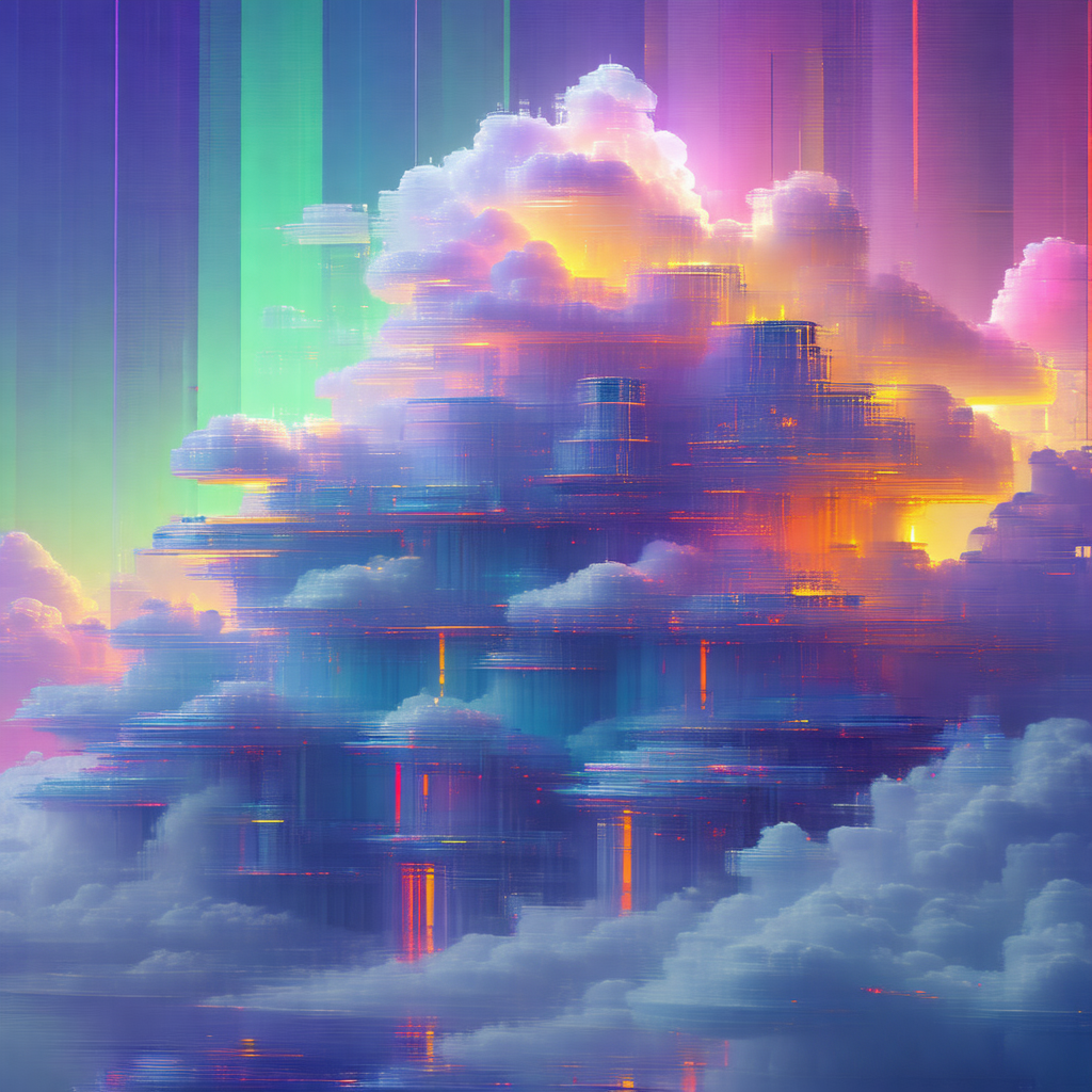 Colorful, computer-generated artwork featuring a large, c...