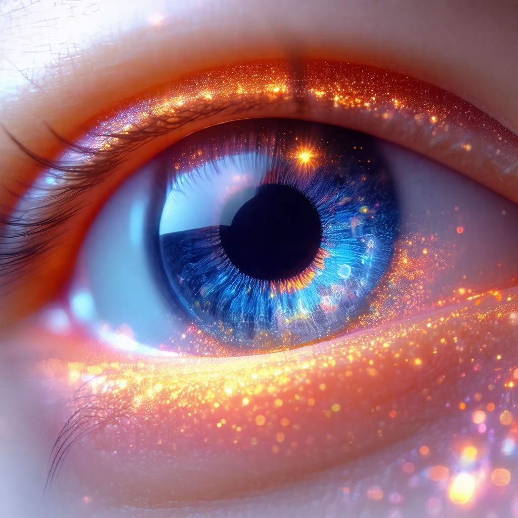 Close-up of a person's eye, with a bright blue iris surro...