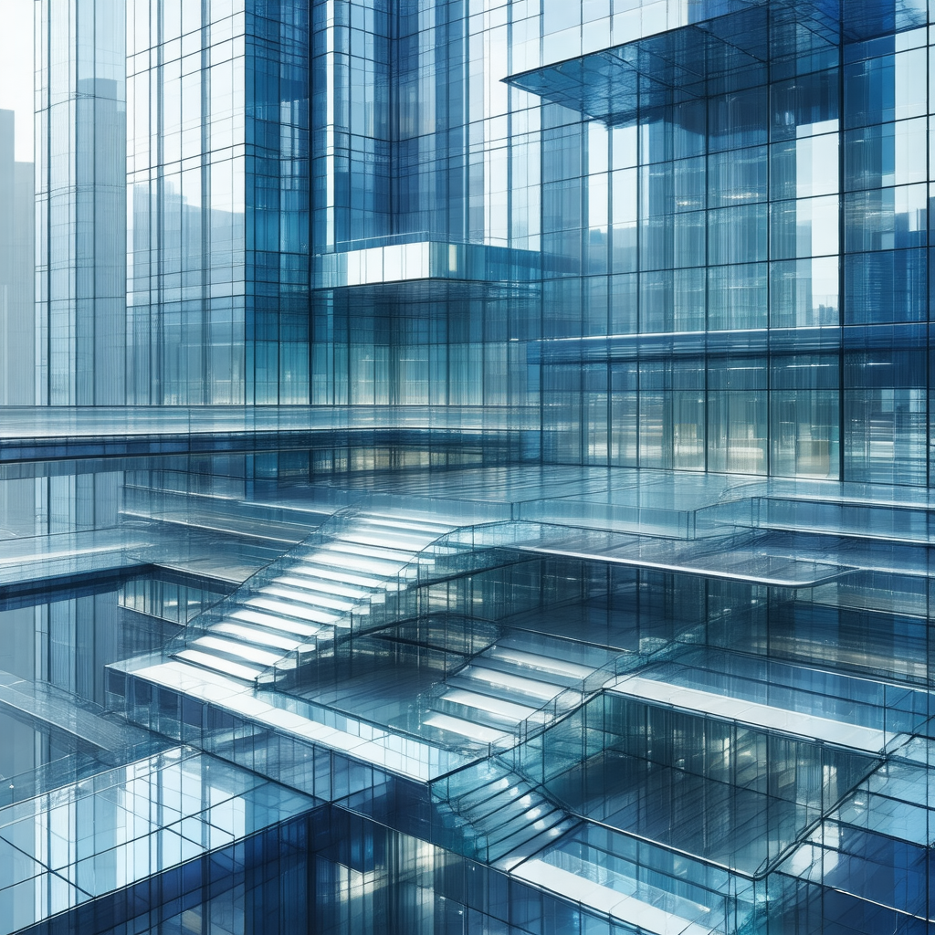Stylized, blue-tinted photo of a large building with a lo...