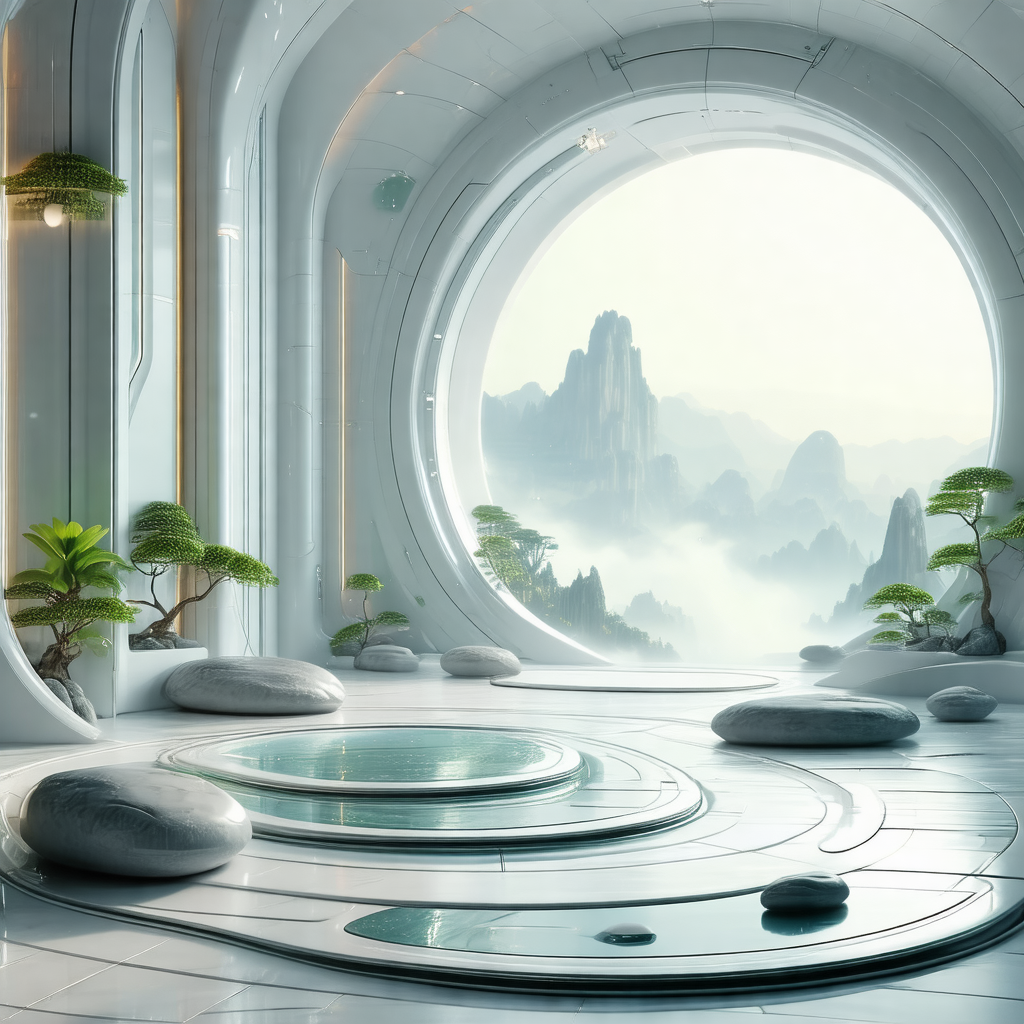 Futuristic, computer-generated scene featuring a large, o...