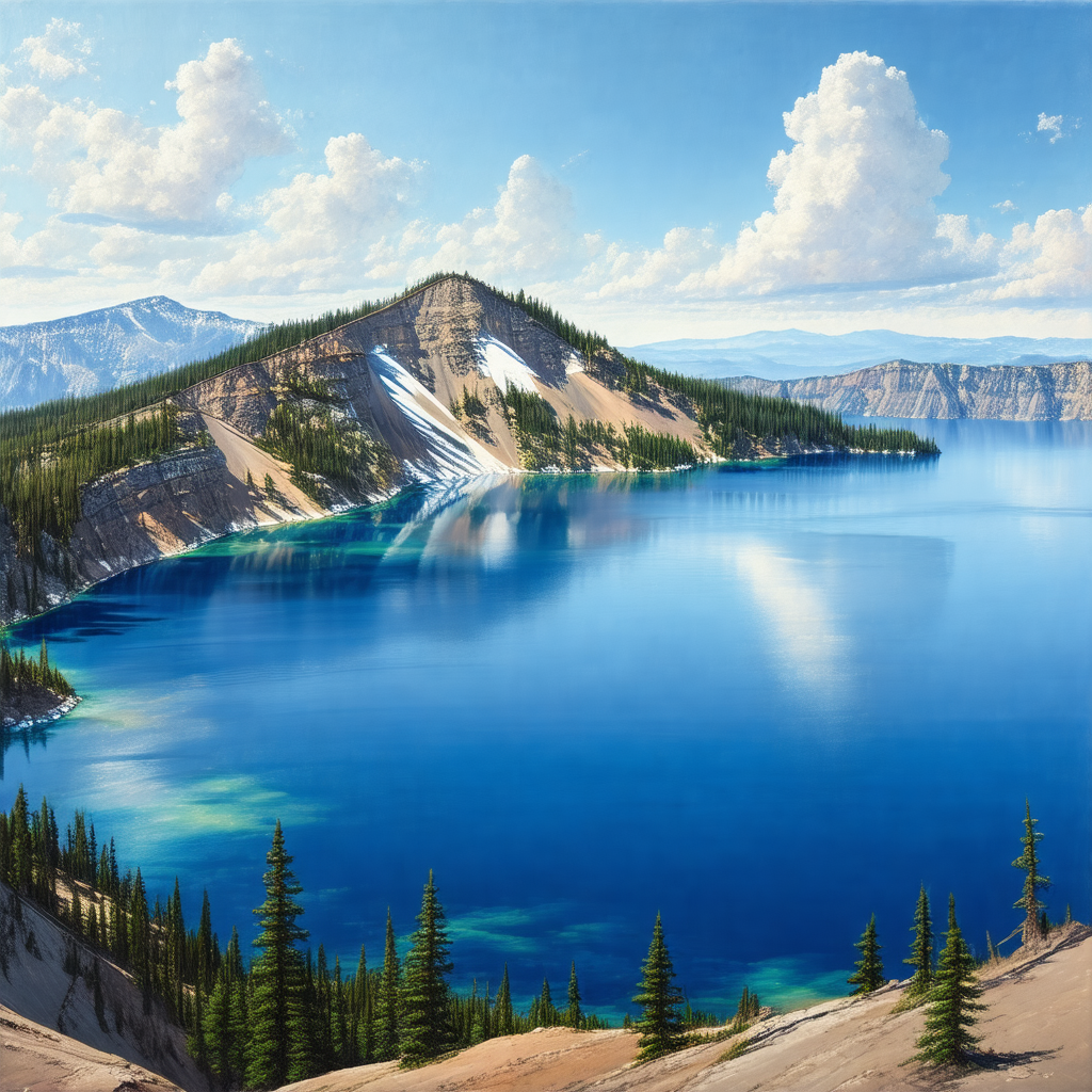 Beautiful blue lake surrounded by lush green trees