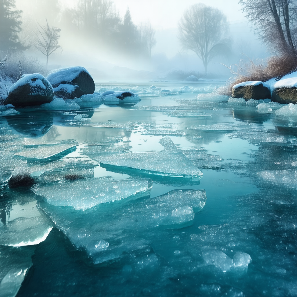 Frozen river with a large amount of ice floating on the s...