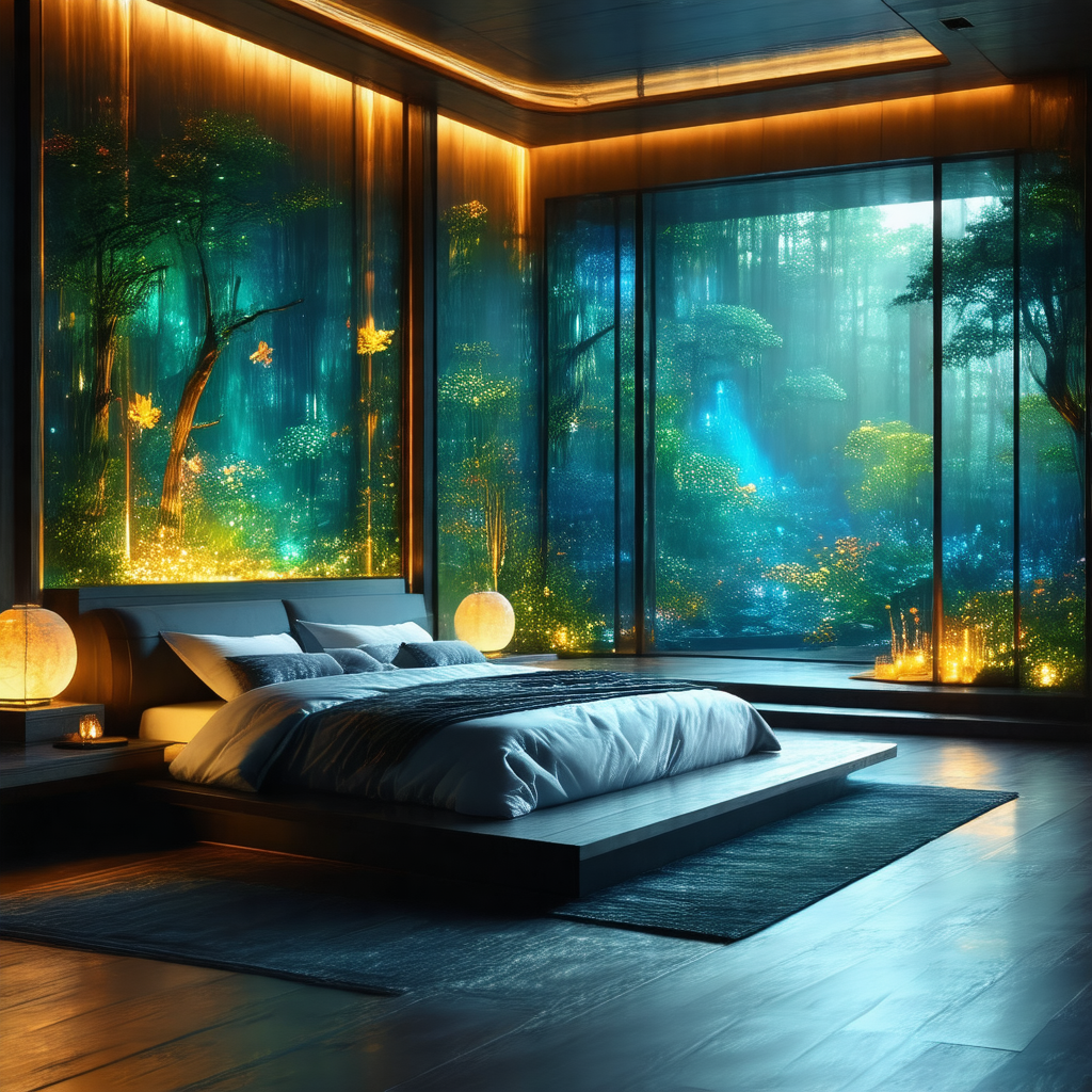 Large bedroom with a bed placed in the center of the room