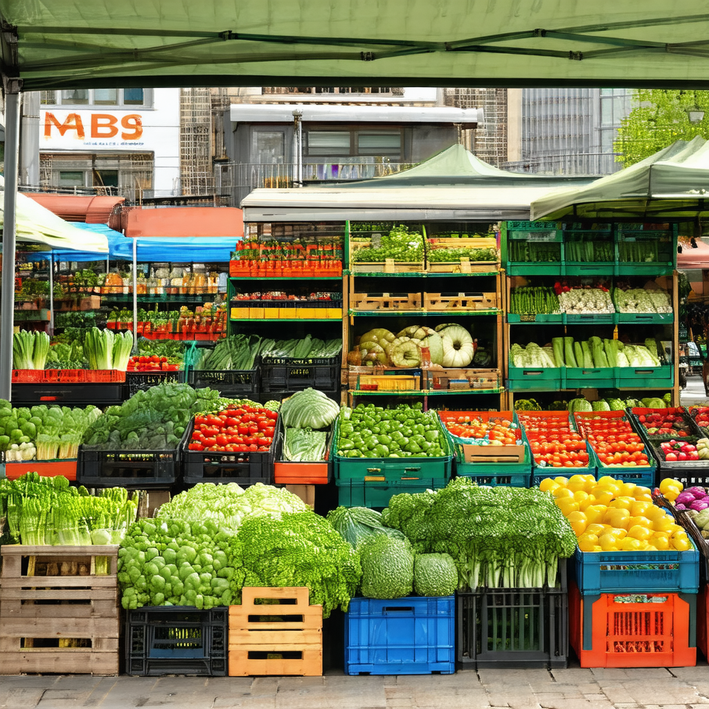 Large outdoor market with a variety of fresh vegetables o...