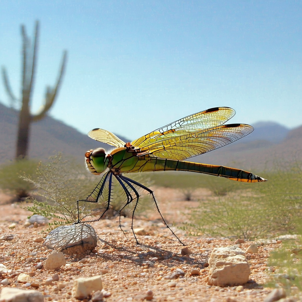 Large dragonfly perched on the ground, possibly on a rock...