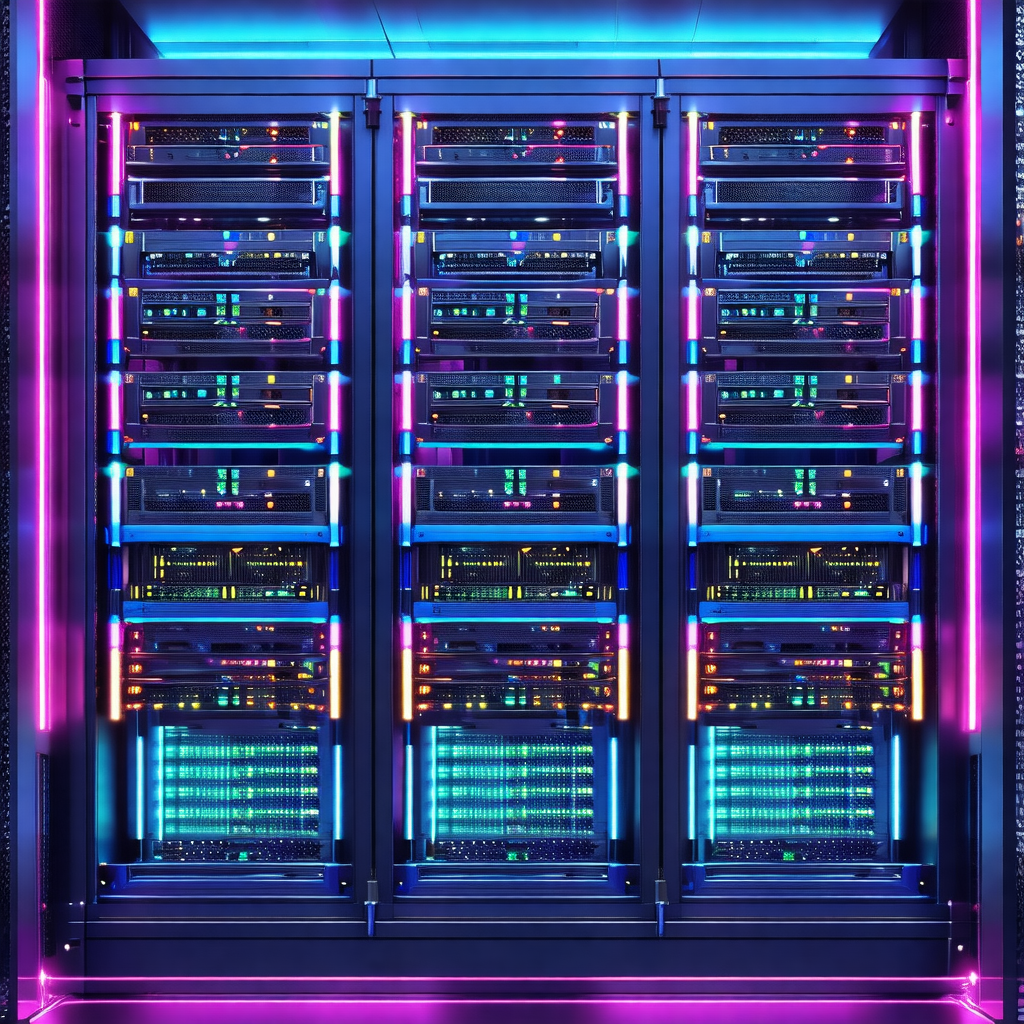 Large, colorful computer server with a purple and blue glow