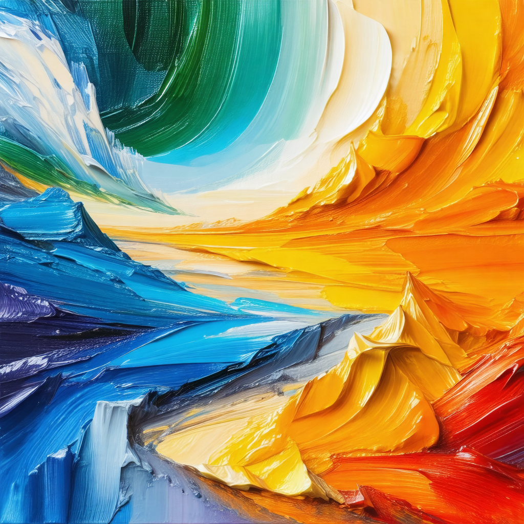 Painting of a colorful mountain landscape