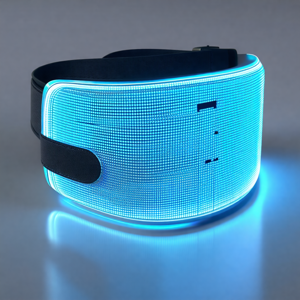 Blue glowing headband, which appears to be a headlamp or ...