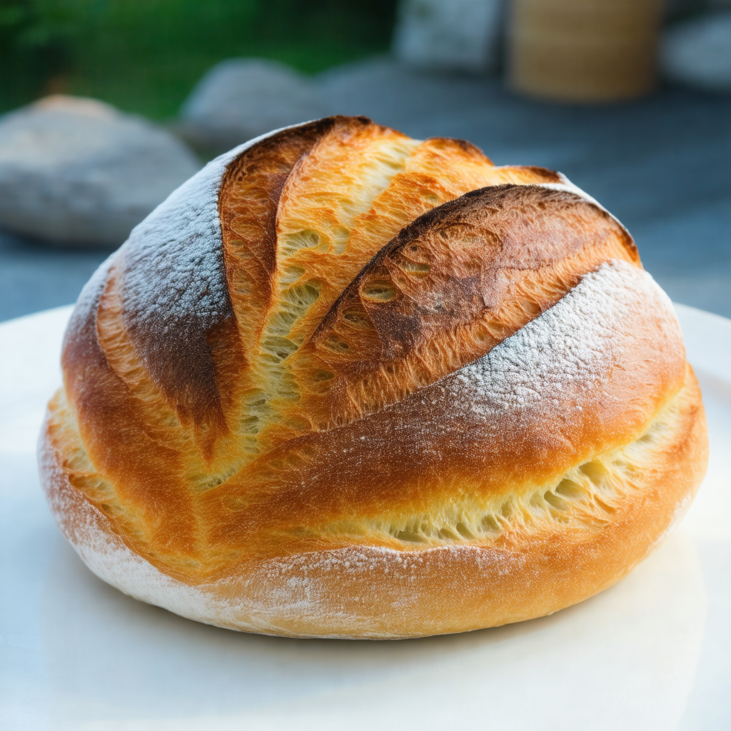 Delicious loaf of bread sitting on a white plate