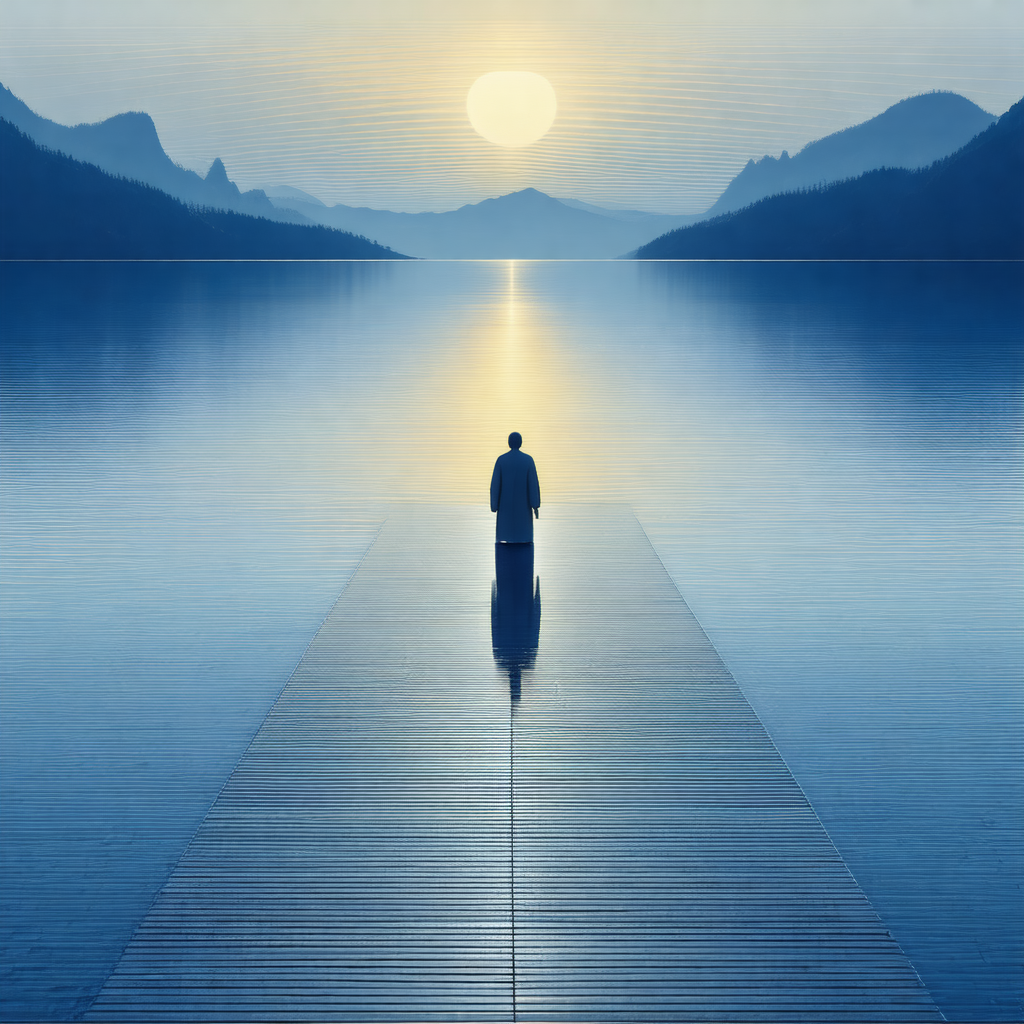 Man standing on a pier, looking out over the water
