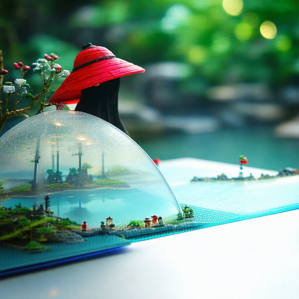 Small model of a city, complete with buildings, trees, an...
