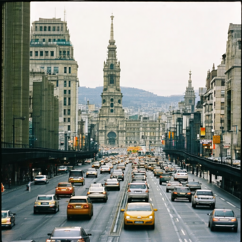 Busy city street filled with traffic