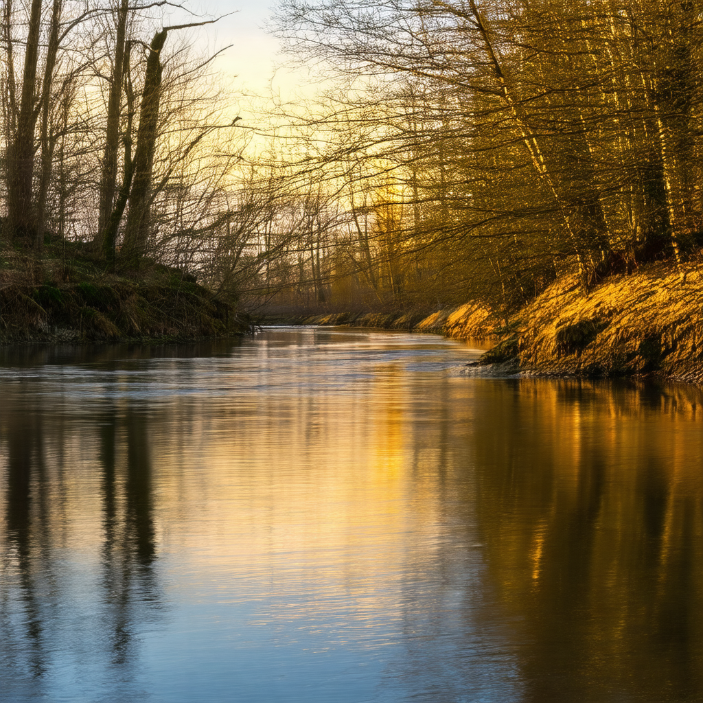 Serene scene of a river flowing through a forest