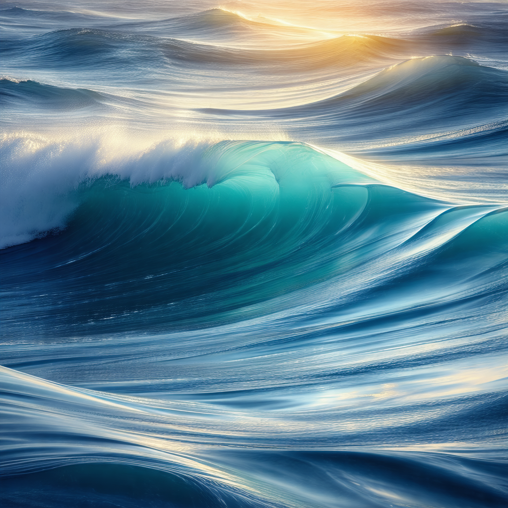 Large body of water with a wave crashing onto the shore