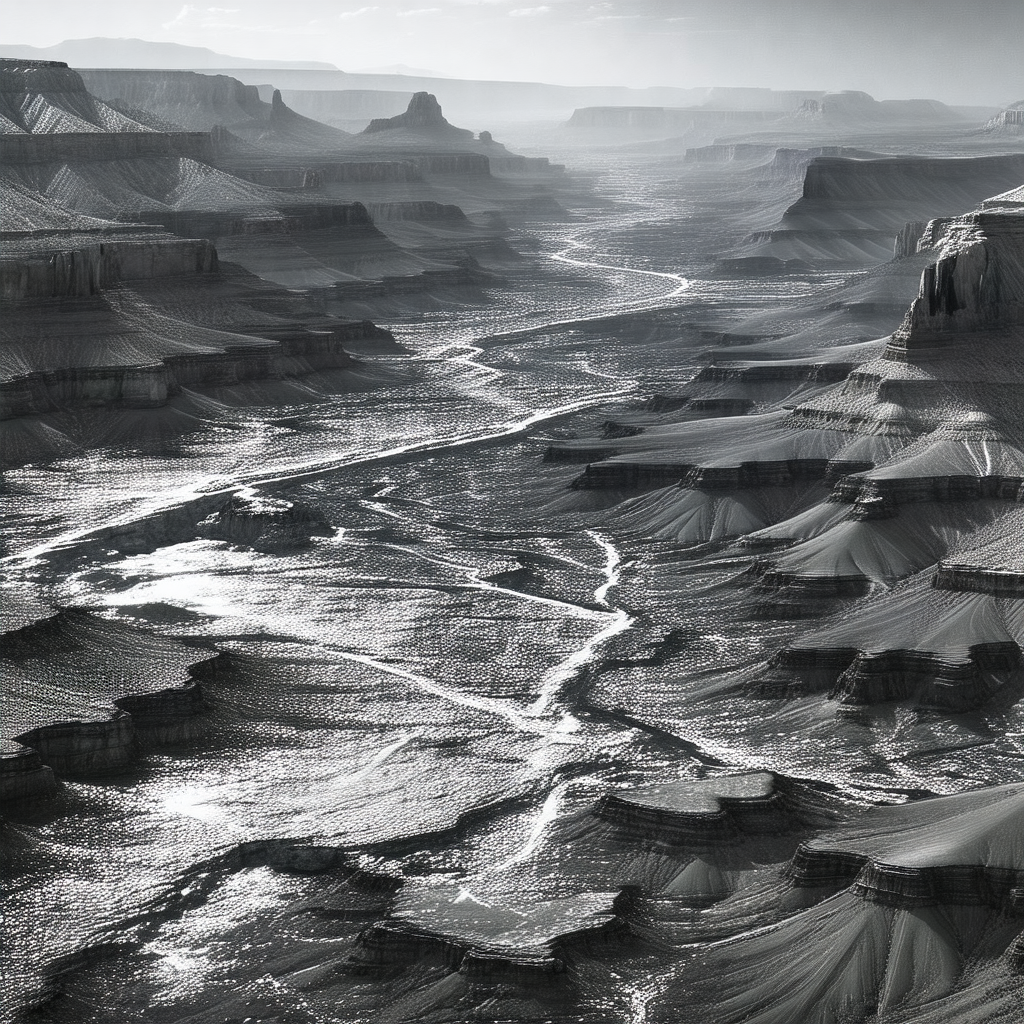 Black and white photograph of a mountainous landscape