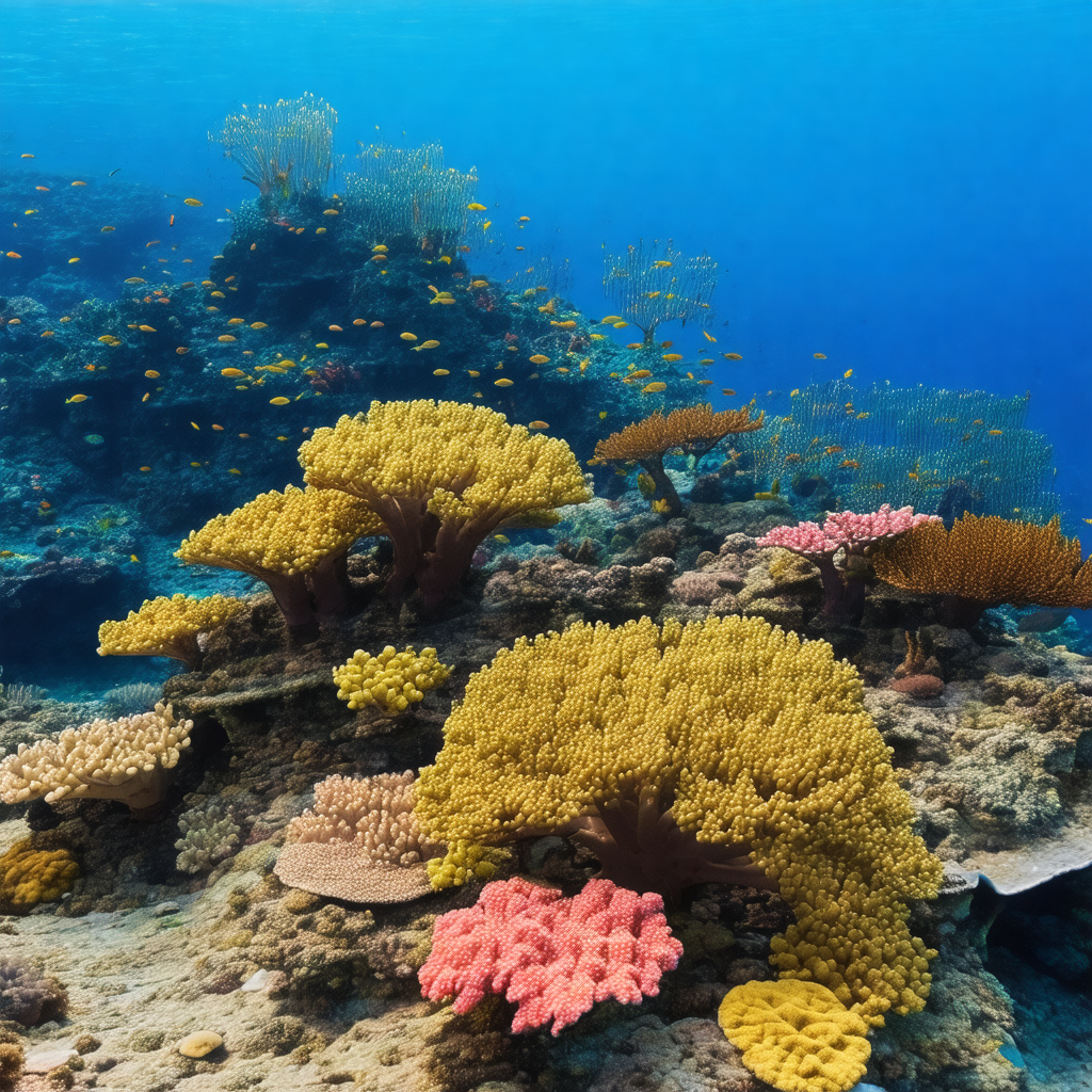 Vibrant coral reef with a variety of colorful coral and s...