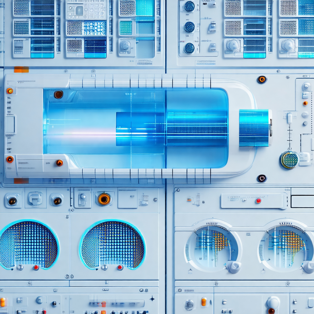 Futuristic control panel with a blue tube-like object in ...
