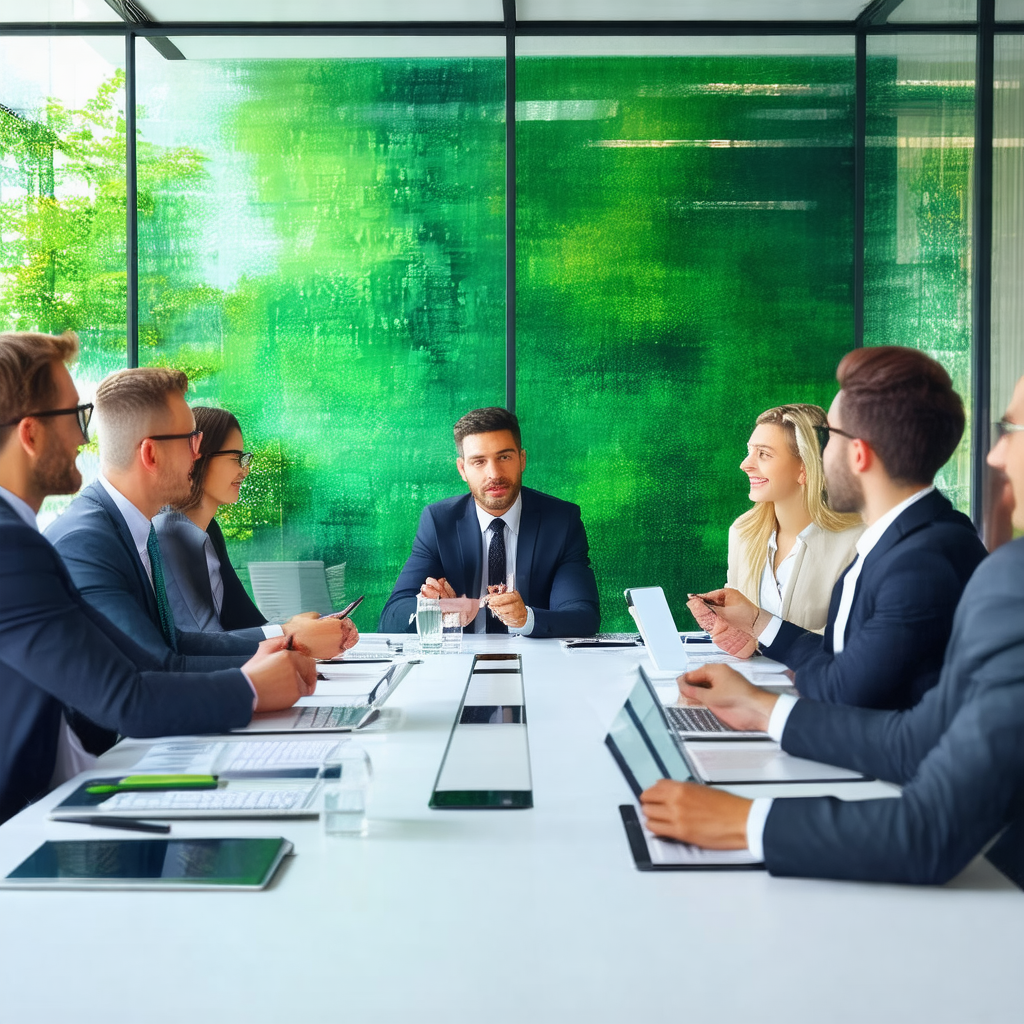 Group of people sitting around a large table, engaged in ...