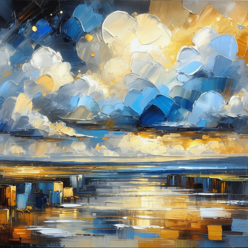 Painting of a beautiful sunset over a body of water