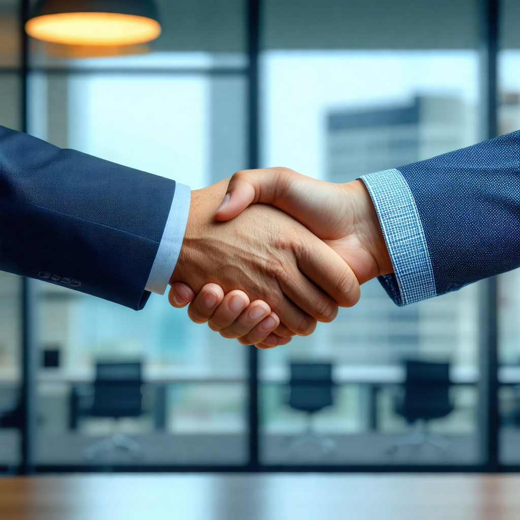 Man and a woman shaking hands in a professional setting