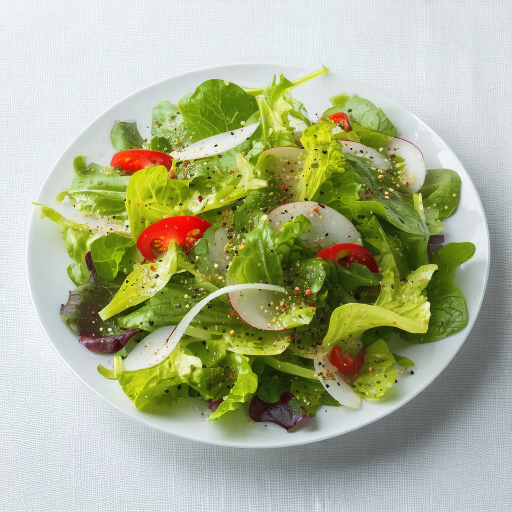 White plate filled with a delicious salad