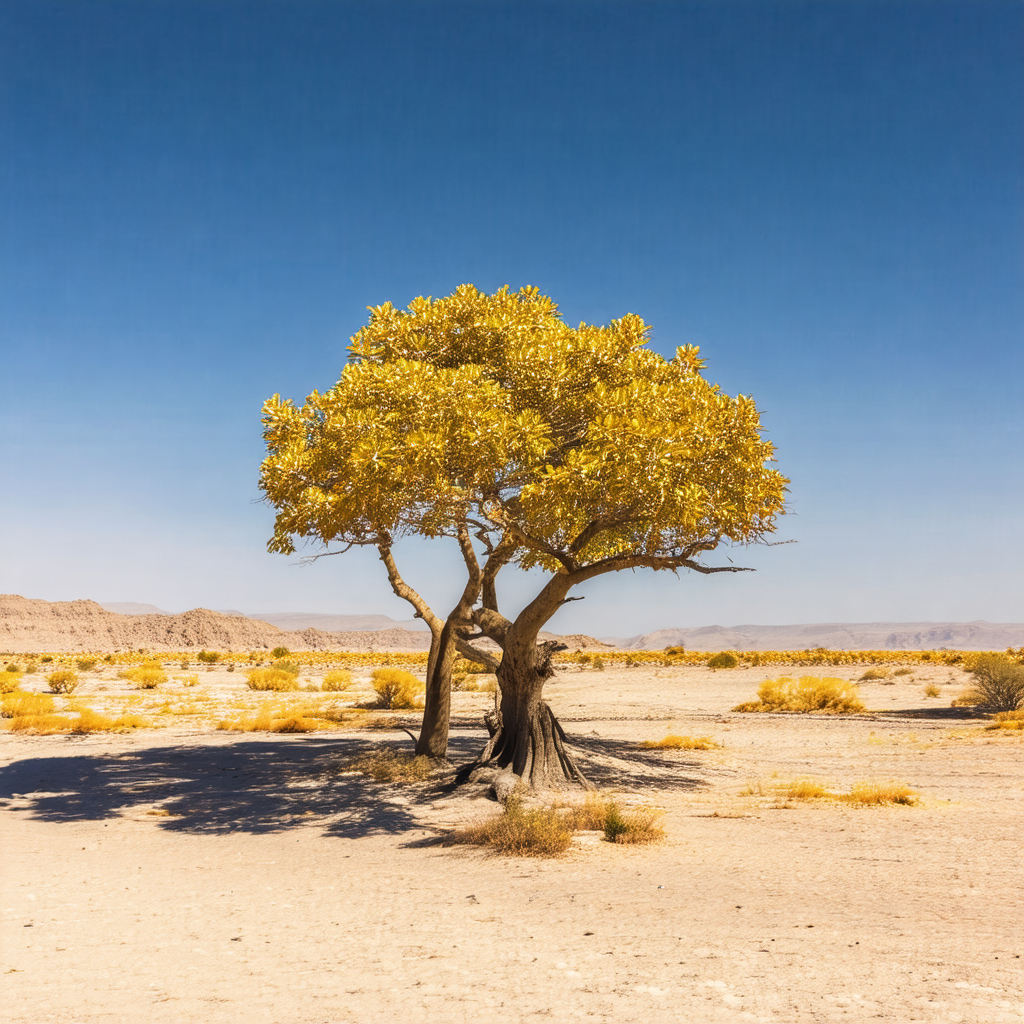 Lone tree standing in a desert-like environment