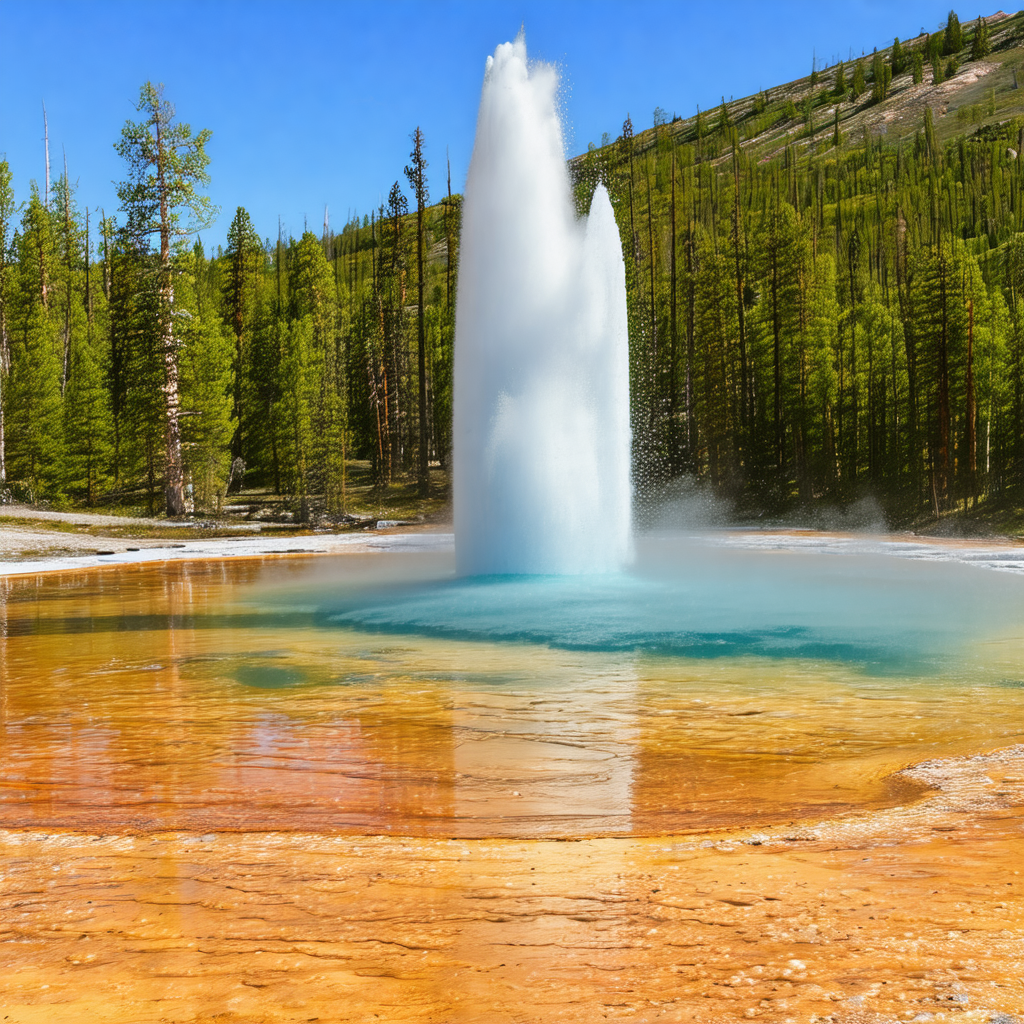 Large, bubbling hot spring with a waterfall cascading int...