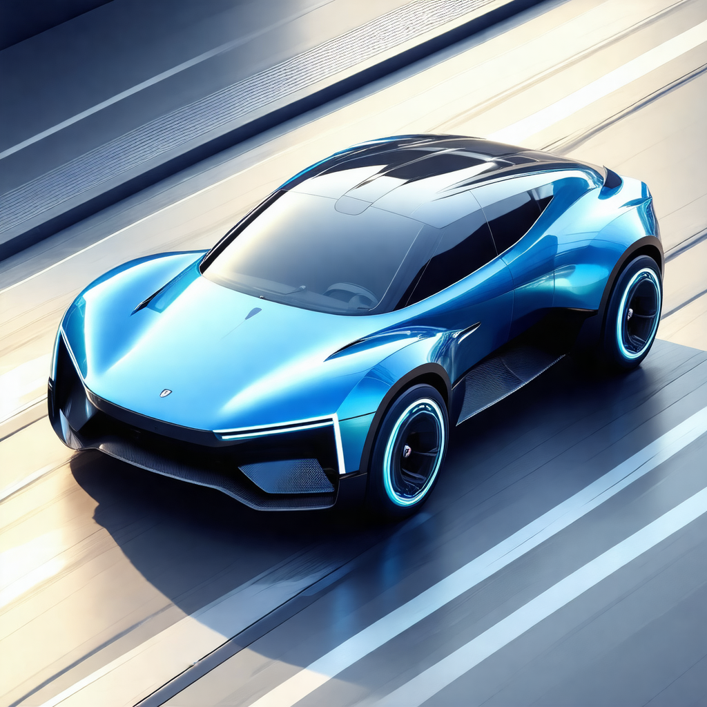 Futuristic car design, featuring a sleek blue sports car ...