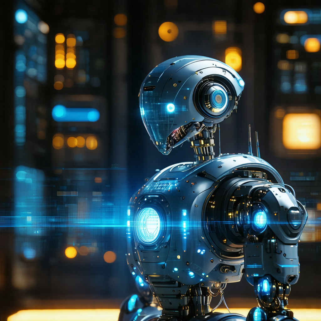 Futuristic robot with a blue and silver color scheme