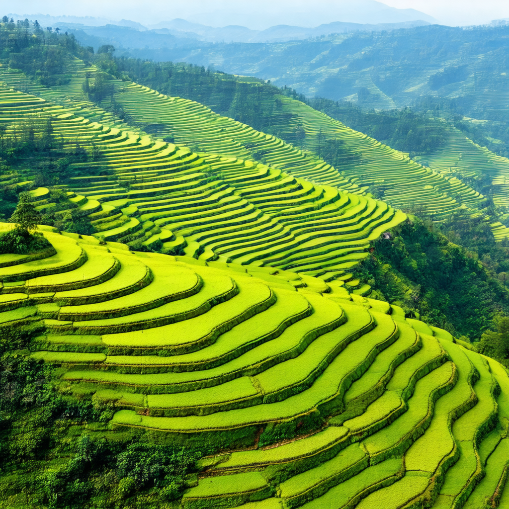 Lush green hillside with a beautiful mountain range in th...