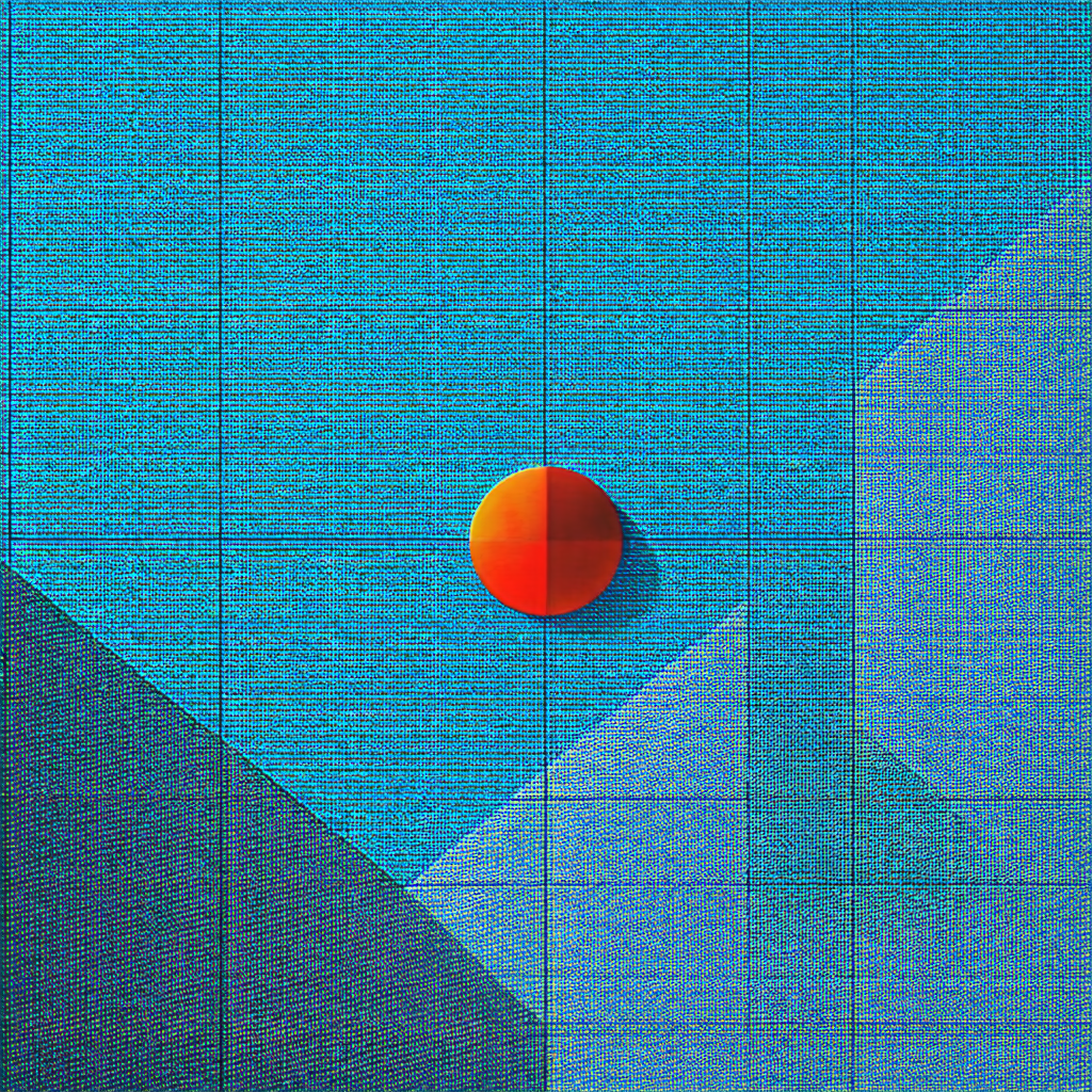 Blue and white background with a red dot in the center