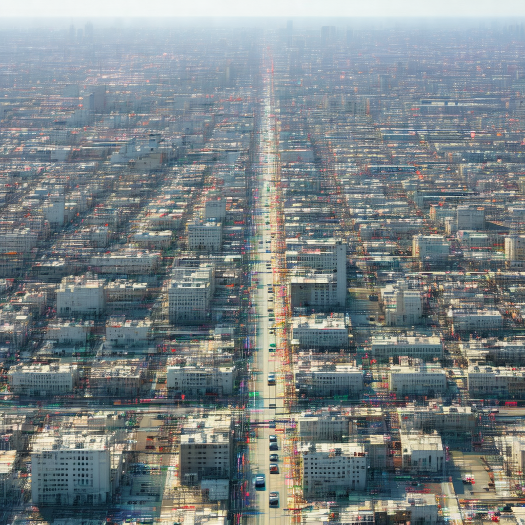 Bird's eye view of a large city, showcasing the urban lan...