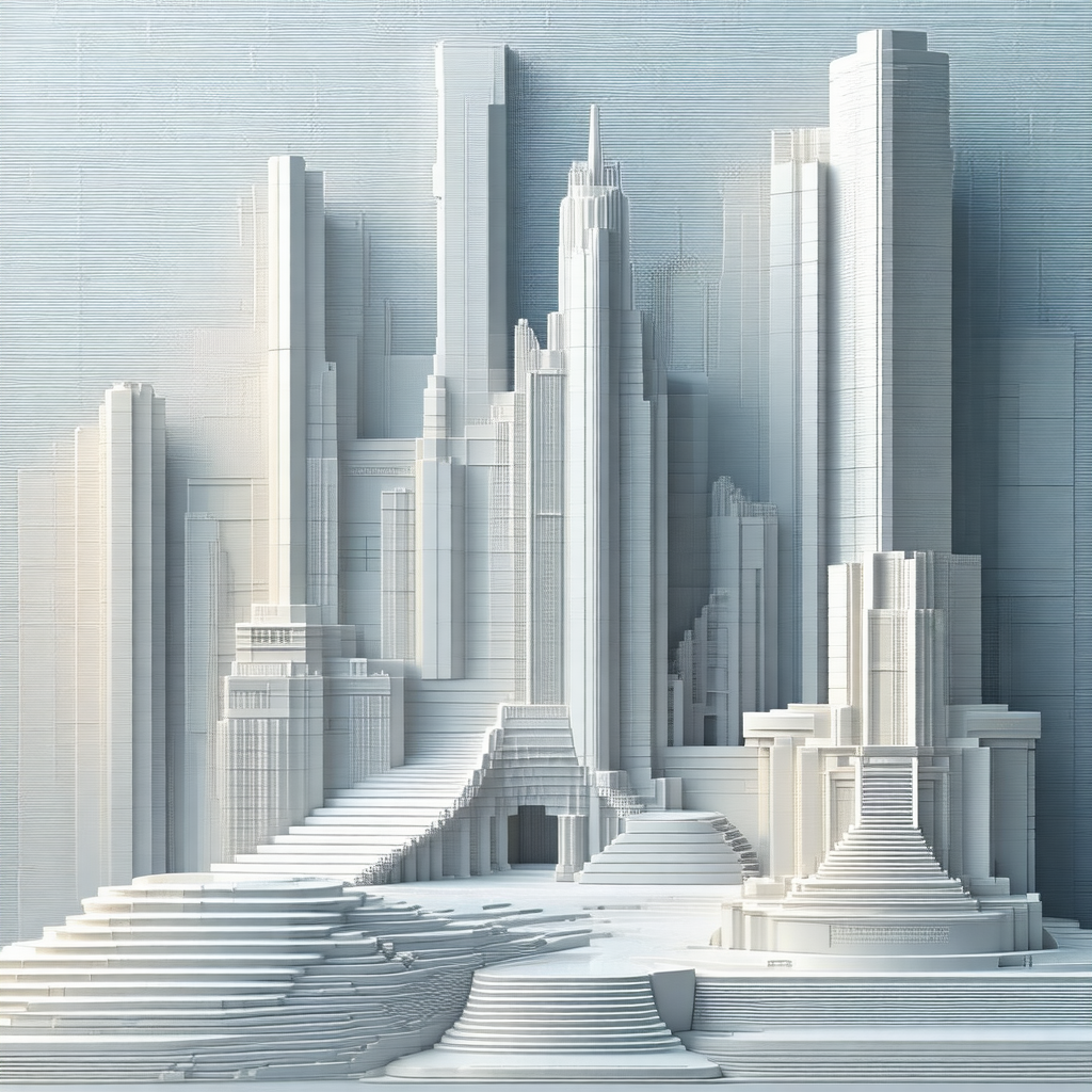 White, three-dimensional model of a city, showcasing a la...