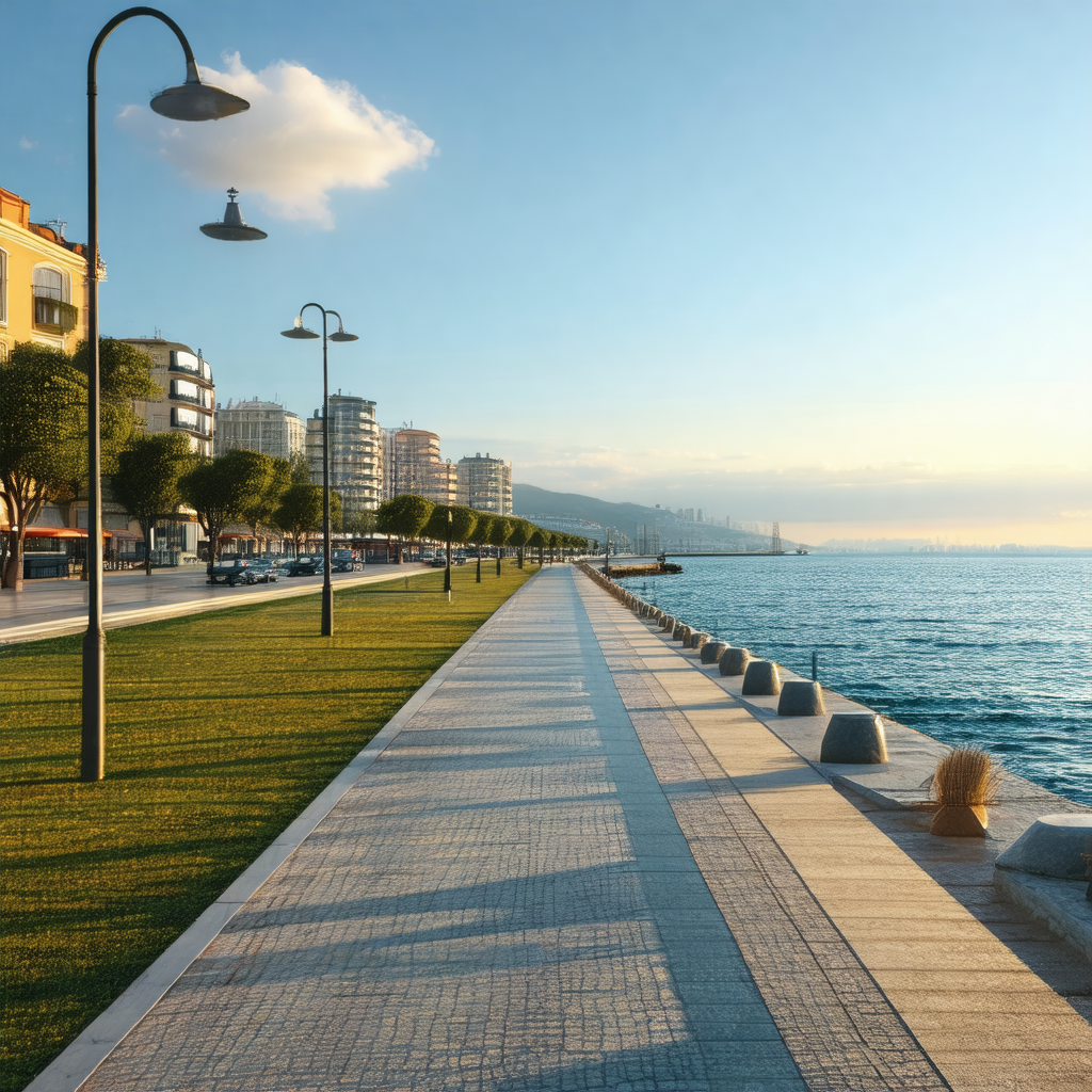 Beautiful waterfront with a long, wide sidewalk