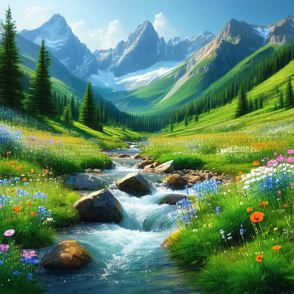 Beautiful scene of a river flowing through a lush green v...