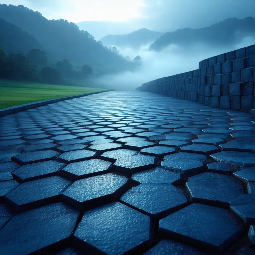 Road with a stone surface, surrounded by a forest