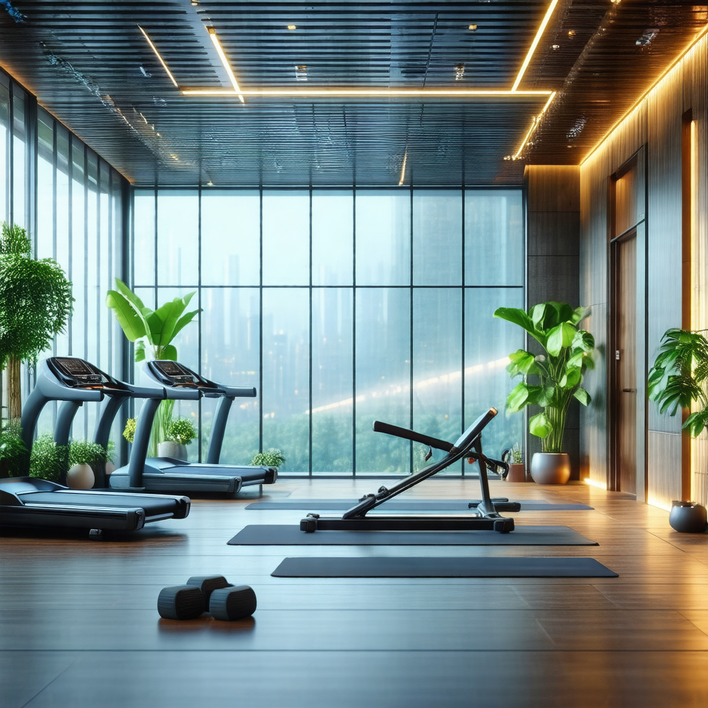 Large, modern gym with a variety of exercise equipment