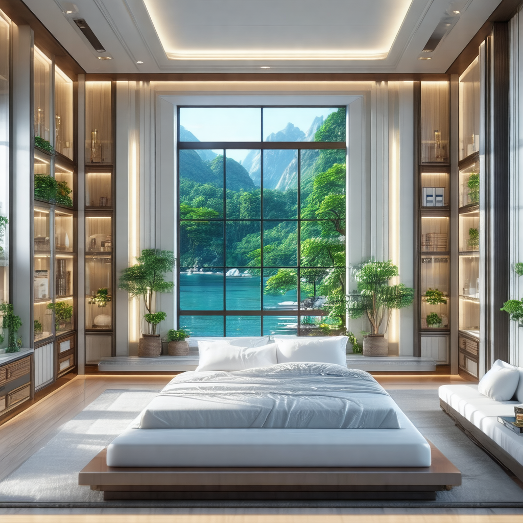 Large bedroom with a large bed situated in the center of ...