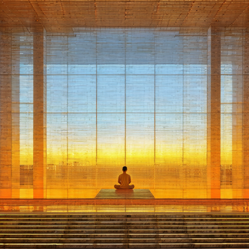Person sitting in a lotus position on a stone platform