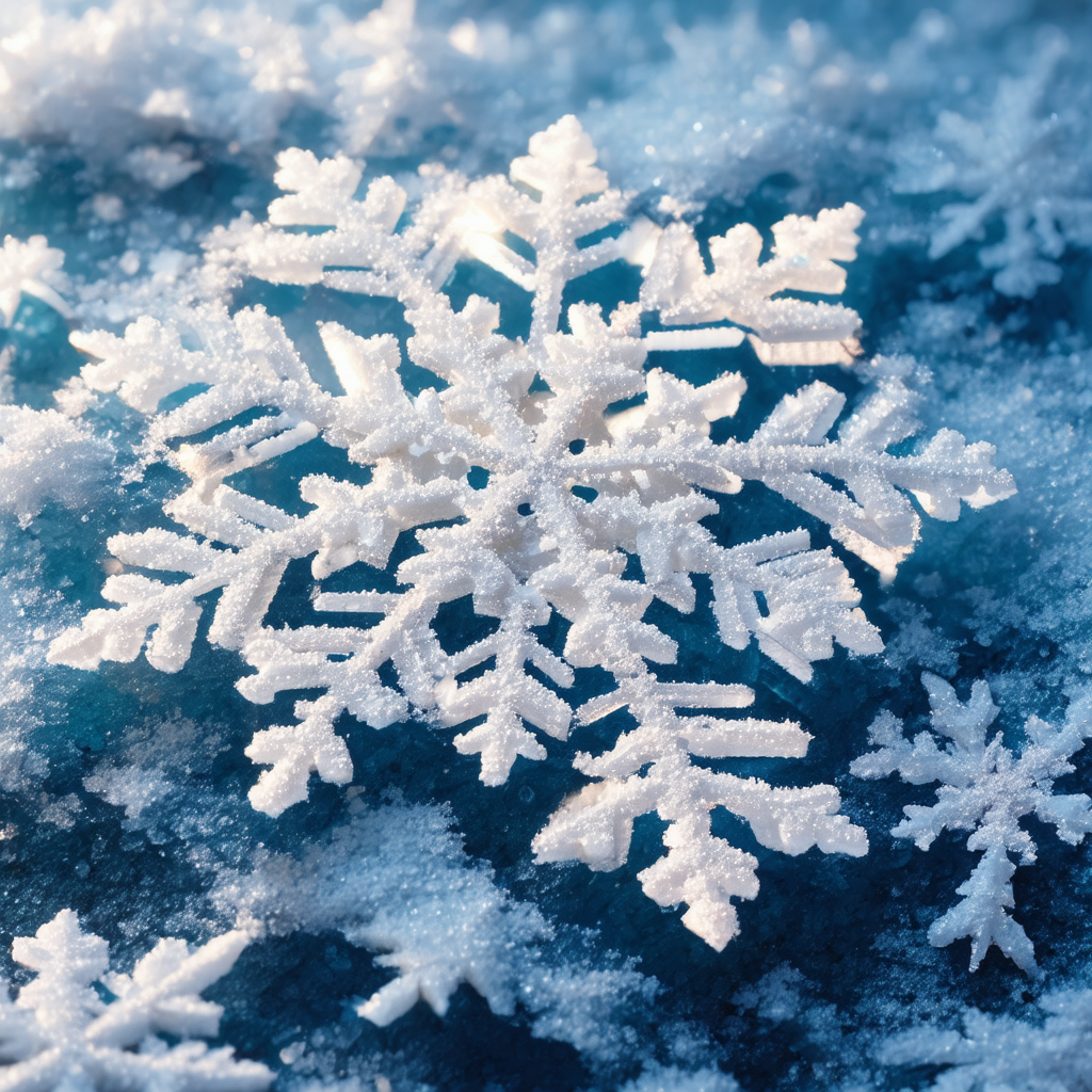 Beautiful snowflake floating in a blue sky