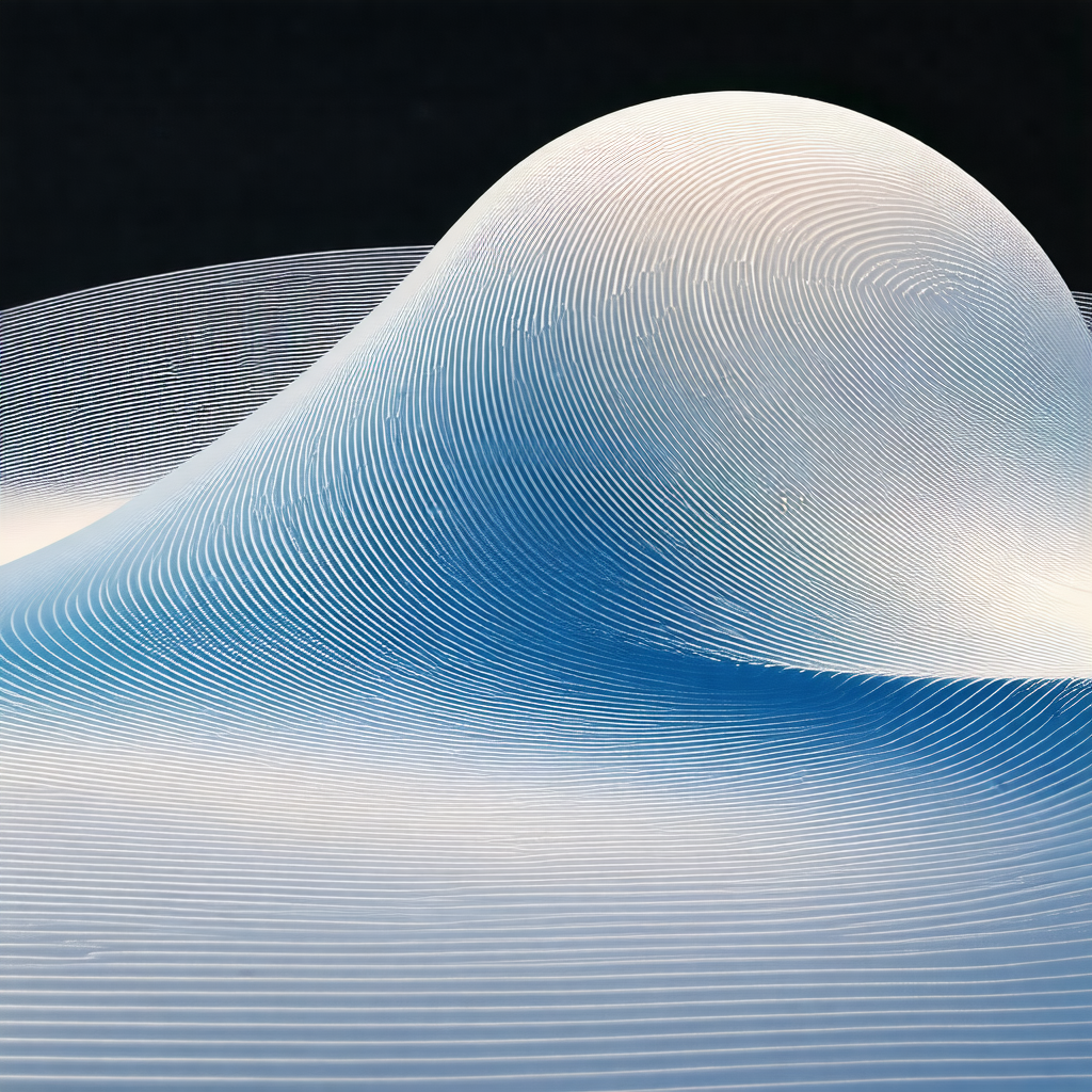 Large, white, and blue sculpture, possibly a piece of mod...